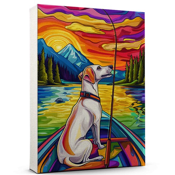 Greyhound Dog Canvas Fishing Canvas – Cute Greyhound Canvas Wall Art of Puppy Playing Fishing, Perfect for Dog and Sports Fans