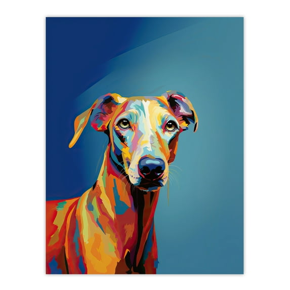 Greyhound Dog Lover Gift Pet Portrait Orange Blue Artwork Painting Extra Large XL Wall Art Poster Print