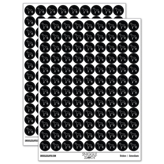 Greyhound Dog Outline 200+ Round Stickers - Black - Matte Finish - 0.50" Size