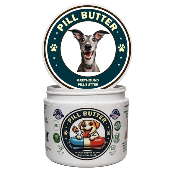 Pill Butter: Greyhound Dog Treats to Wrap Pills - Moldable Non-Sticky Paste of Human Grade Real Dog Peanut Butter (60 Servings)