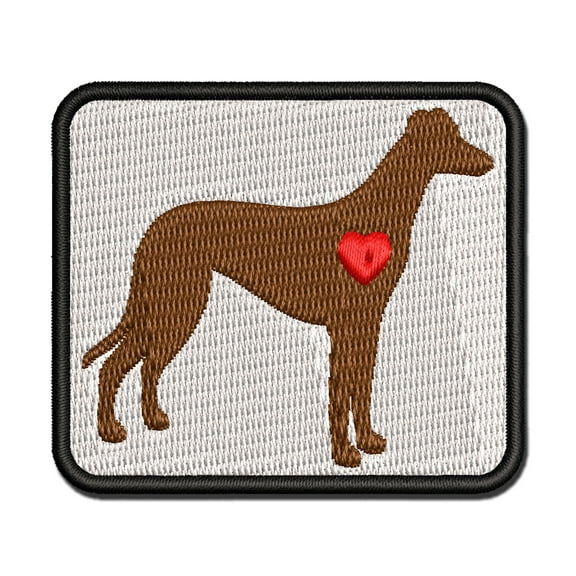 Greyhound Dog with Heart Applique Multi-Color Embroidered Iron-On Patch - 3.5 Inch Large