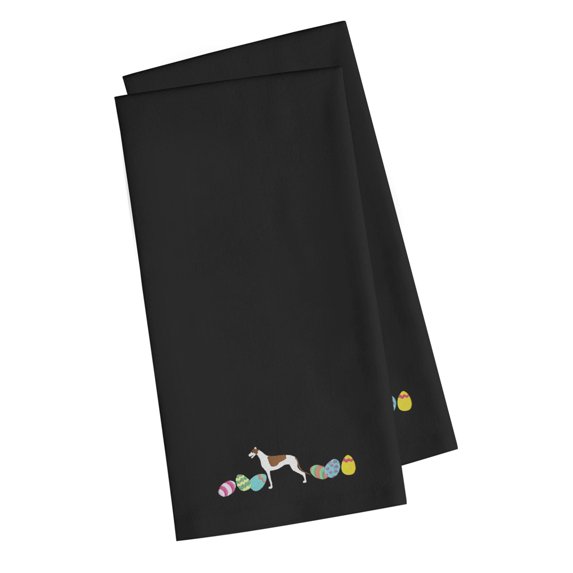 Greyhound Easter Black Embroidered Towel Set of 2