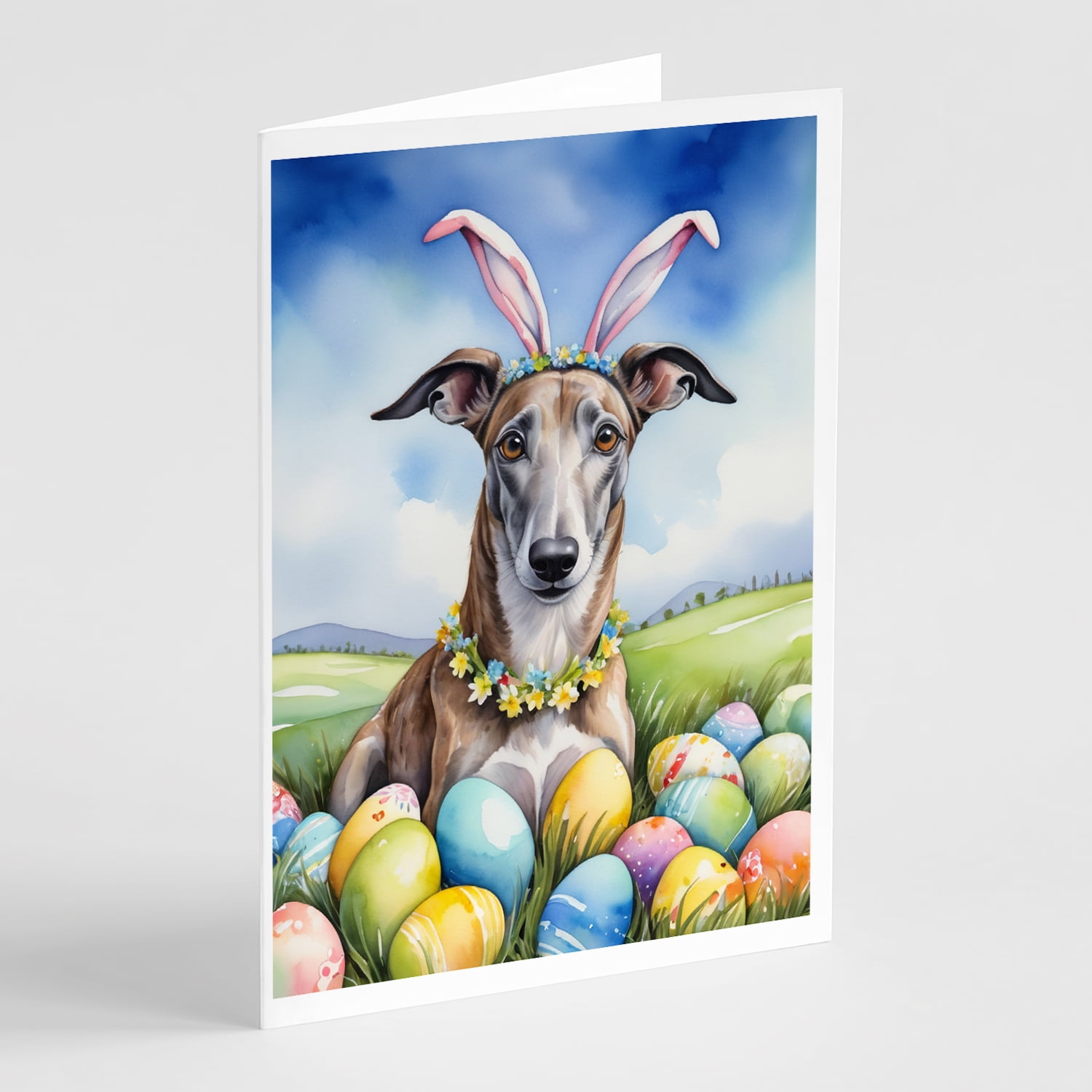 Greyhound Easter Egg Hunt Greeting Cards Pack of 8 7 in x 5 in