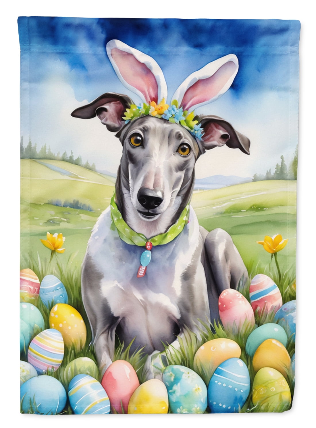 Greyhound Easter Egg Hunt House Flag 28 in x 40 in