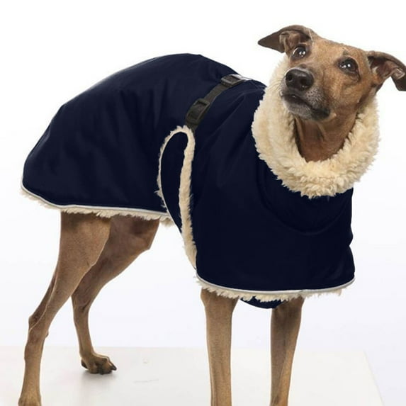 Greyhound Fleece Lined Dog Jacket Winter Warm Dog Clothes Pullover Waterproof Thick Dog Jacket Pet High Collar Jumper Sweater (Dark Blue,M)
