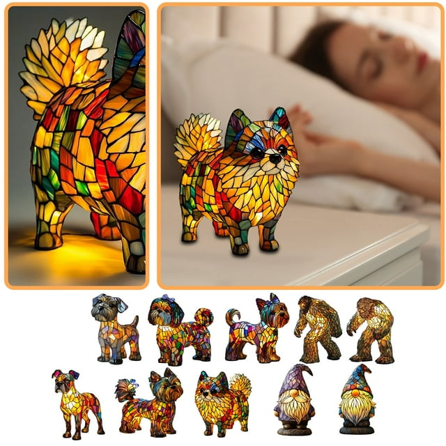 Greyhound Lamp 2025 New 3D Stained Glass Chihuahua Lamp, Dog Series Art Night Light with Warm Ambient Glow for Pets Lovers 5.91"