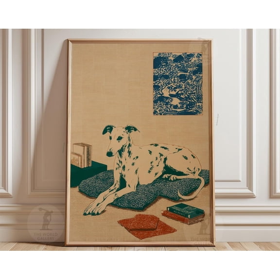 Greyhound Lounge Dog Wall Art, Unframed Paper Poster 24x36in