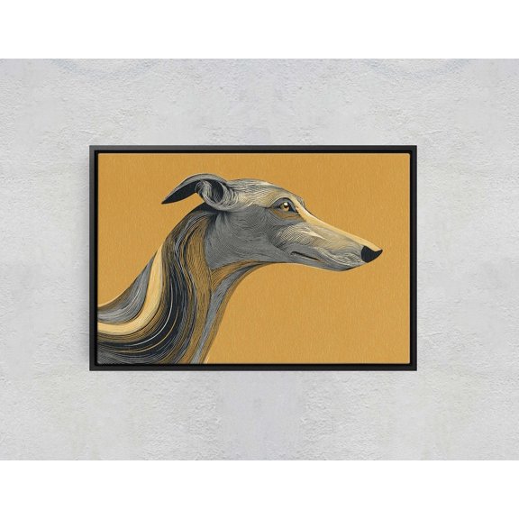 Greyhound Profile Linear Dog Portrait Yellow Portrait Decor Unframed Paper Print