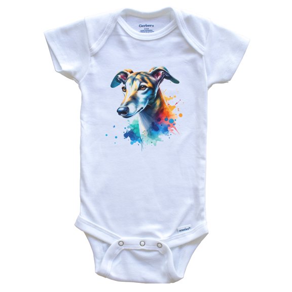Greyhound Rainbow Watercolor Portrait Dog Lover Baby Bodysuit - Greyhound Baby Gift