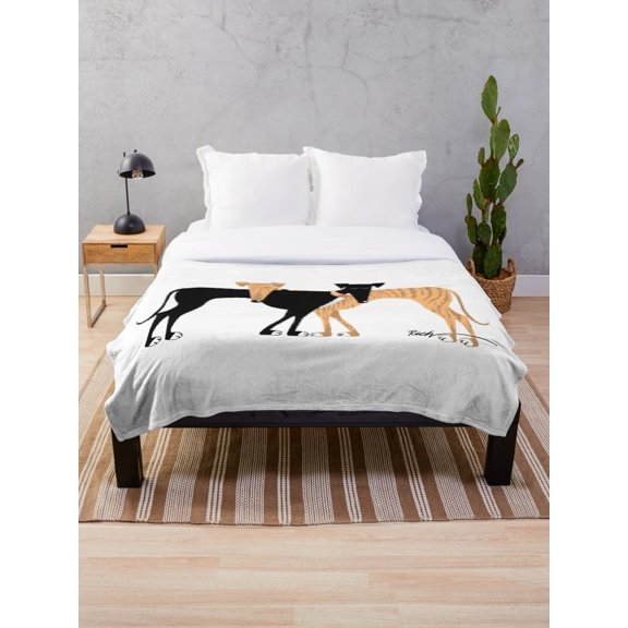 Greyhound Whippet Dog Sherpa Throw Blanket, 2-Layer Polyester Fleece Blanket, Cartoon Dog Print, Multiple Sizes