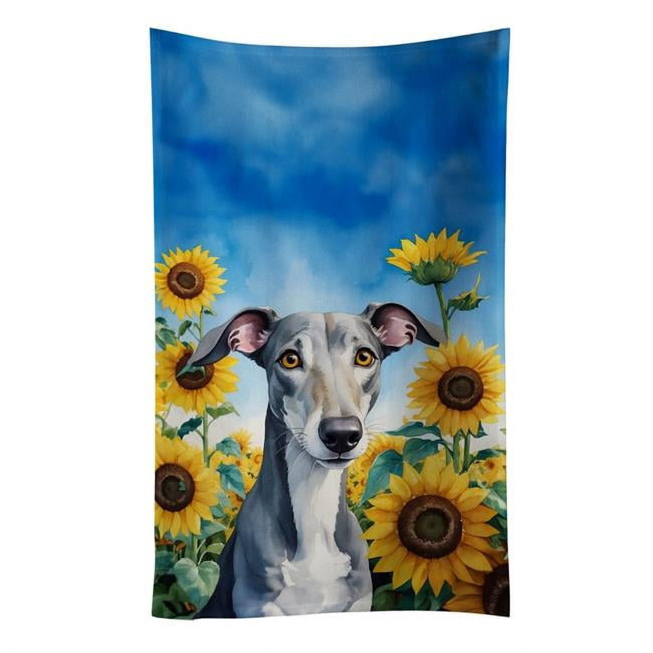 Greyhound in Sunflowers Kitchen Towel 15 in x 25 in