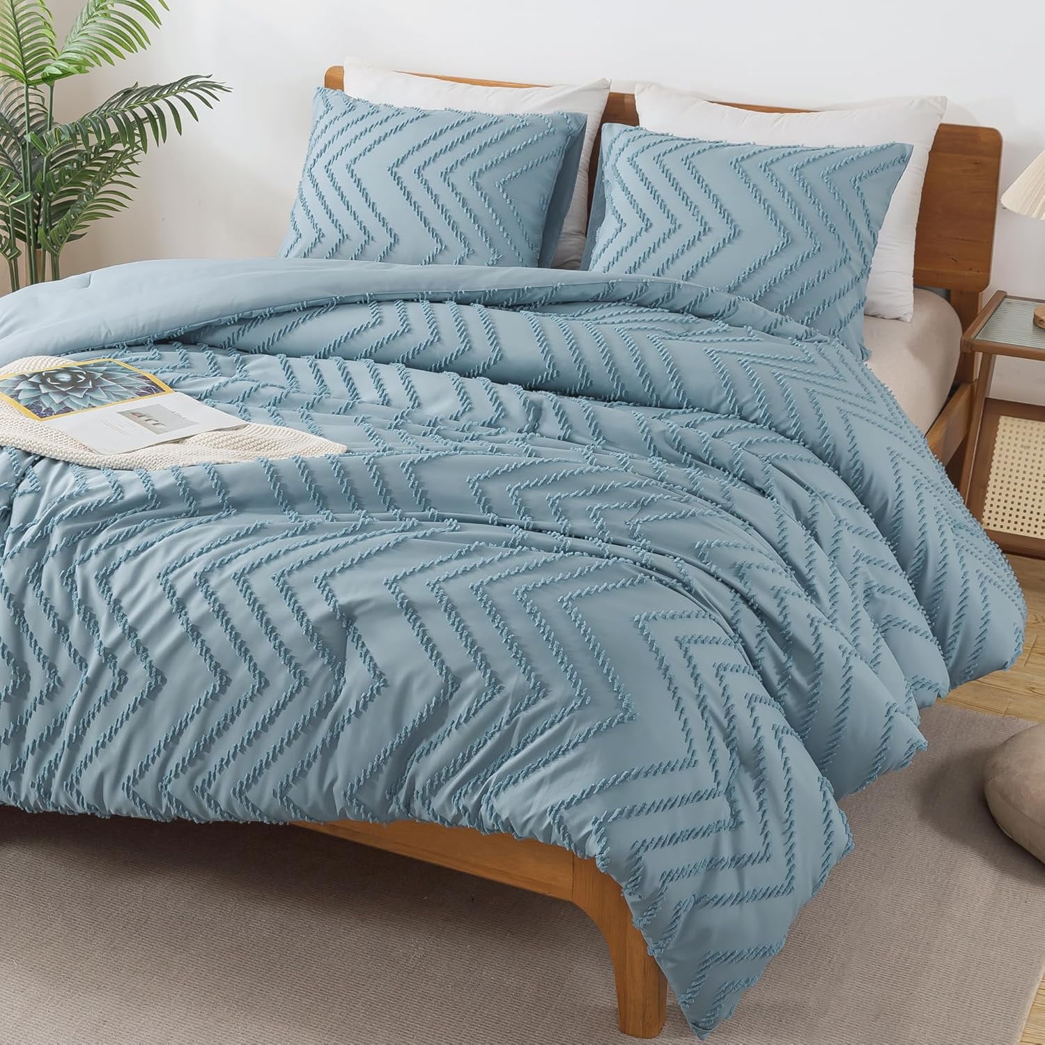 Greyish Blue California King Comforter Set, Boho Cal King Soft Warm ...