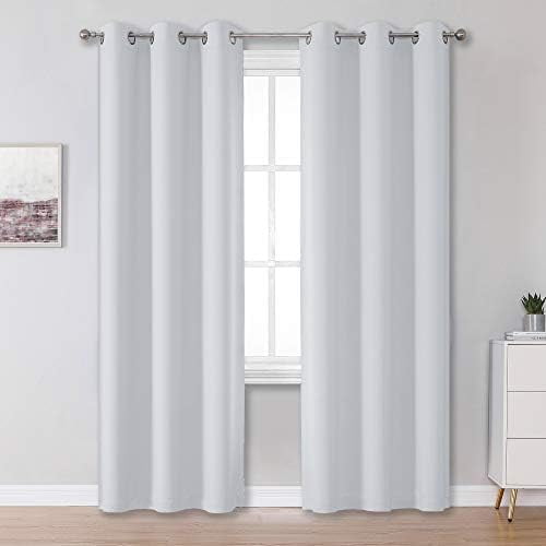 Greyish White Curtains 90 Inches Long for Hoom Decor - 50% Light Blocking Window Covering Interior Privacy Drapes for Bedroom, 34 by 90 Inch 2 Pieces