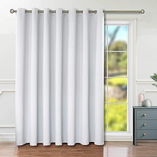 Greyish White Sliding Door Curtain 96 Inch Long - Wide Room Darkening Room Divider Curtain for Bedroom Privacy Themral Insulated Grommet Room Separator Drape, 1 Panel, 100 X 96