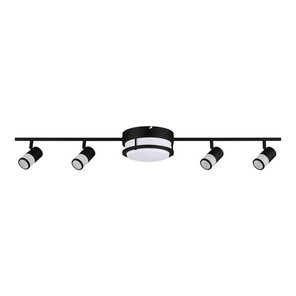 Open Box Greyrock 3.47 ft. 4-Light Matte Black Integrated LED Fixed Track Lighting Kit with Rotating Heads and Flush Mount Light