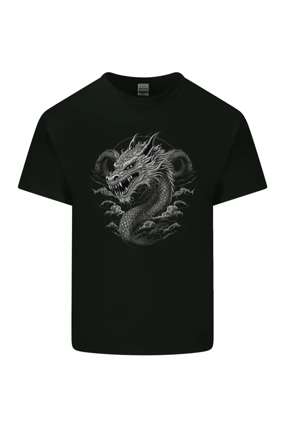 Greyscale Dragon Fantasy Style Mythical Creature Art Unisex T-Shirt Y3260, Up to Size 5XL