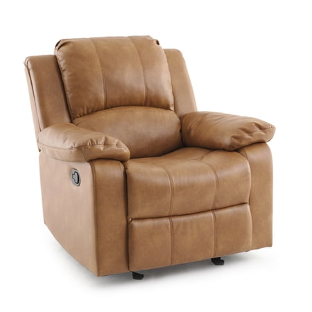 Greyson Living Charleston Leather Gel Glider Rocker Recliner by Saddle Brown Semi-Soft Transitional,Casual