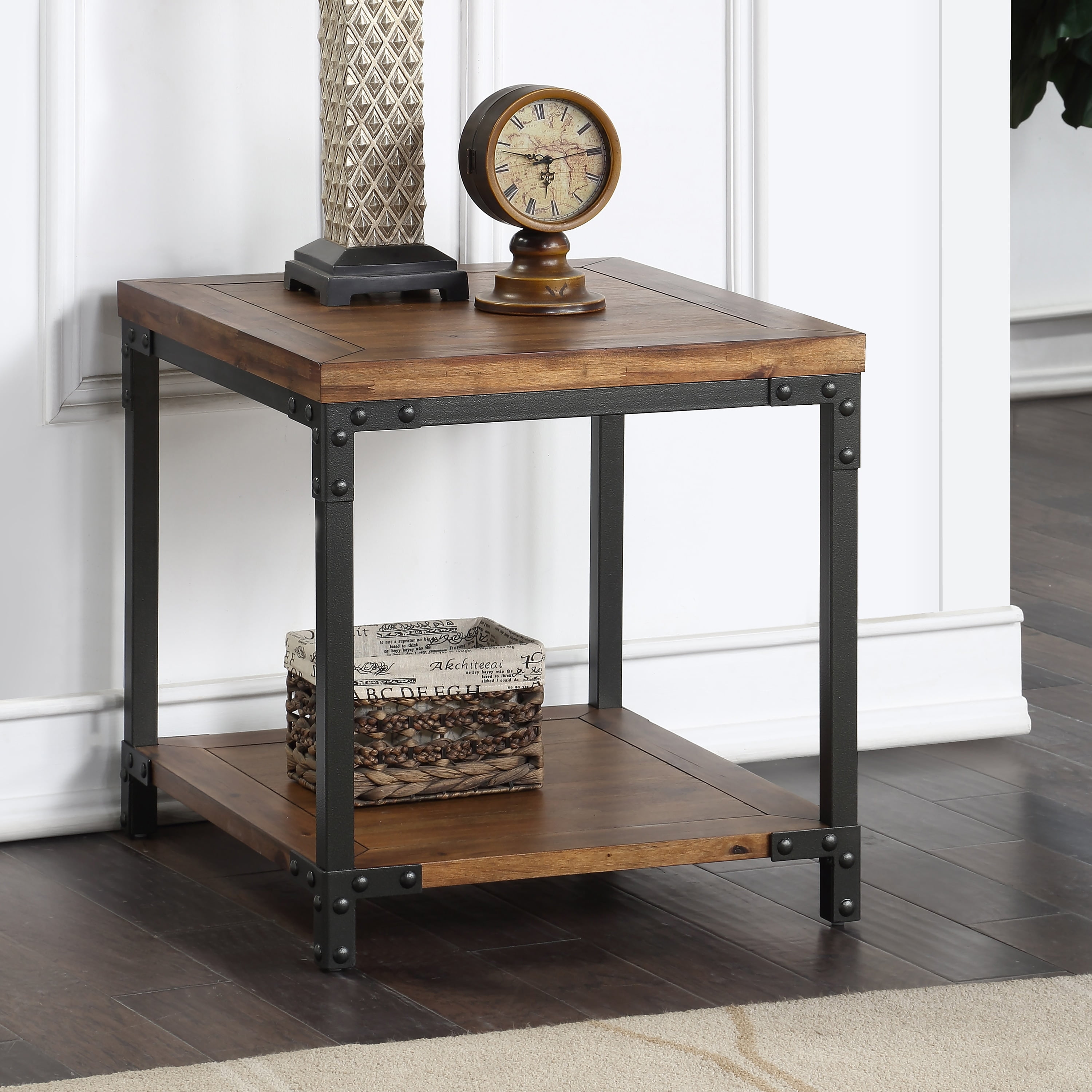 Greyson Living Leyburn Industrial Style Wood and Metal End Table by Walmart