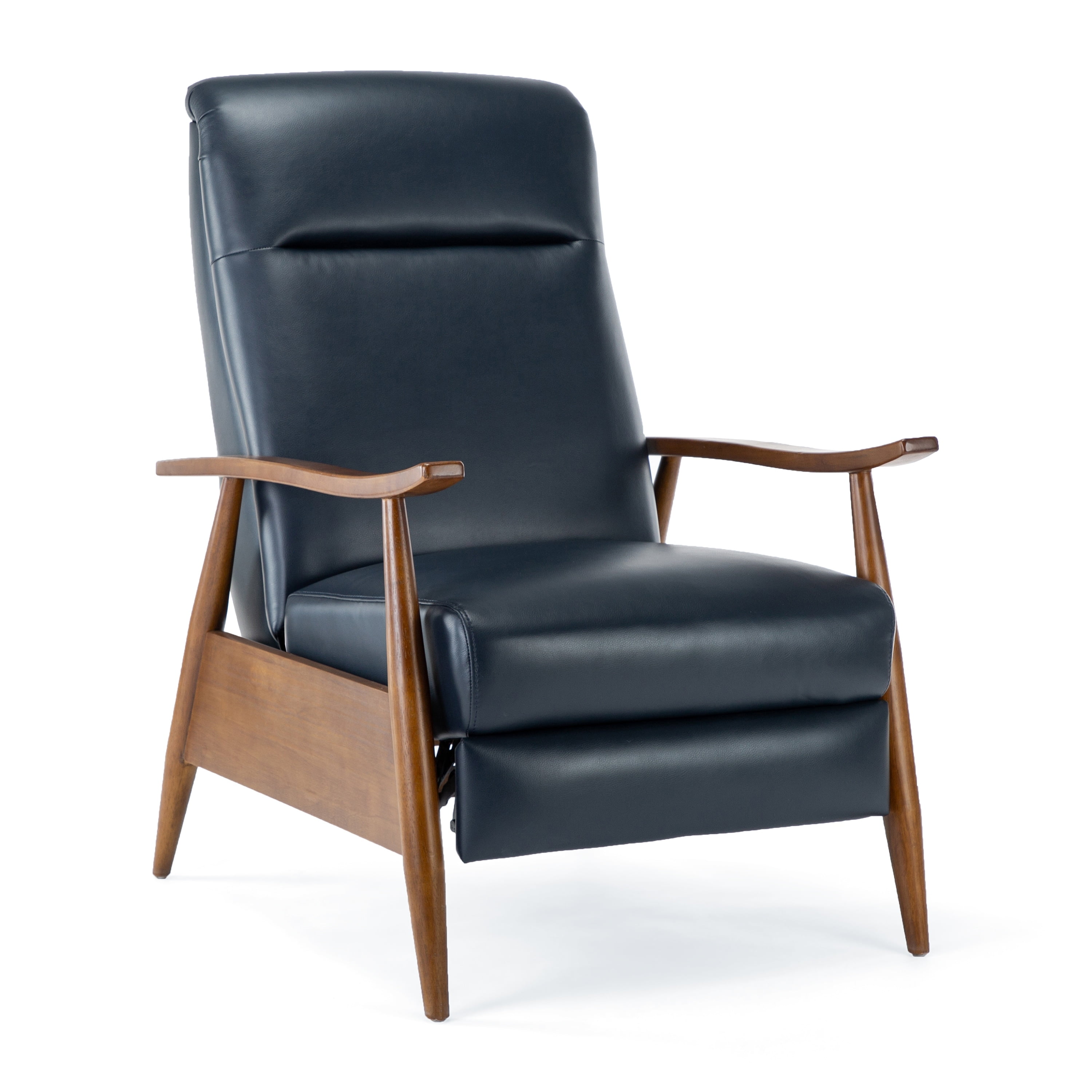 Greyson Living Sienna Upholstered Wood Push Back Recliner by Tufted Back Midnight Blue Manual