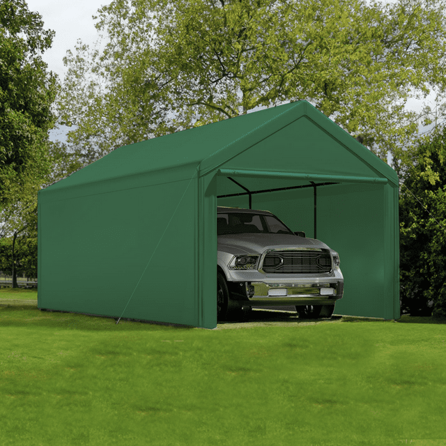 Grezjxc 10 x 20ft Steel Carport Heavy Duty Awning Car Canopy Tent with Side Walls for outdoor Truck Boat Car Port Party Storage (Green)