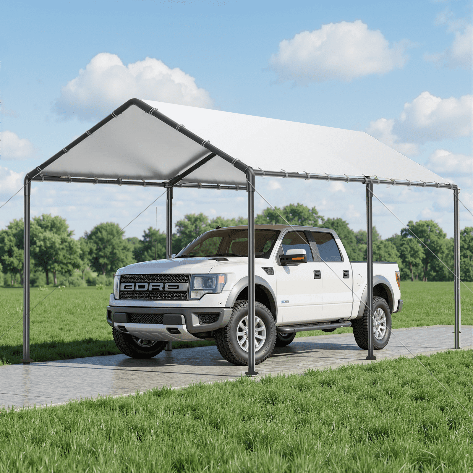 Grezjxc 10x20 ft Metal Carport Car Canopy Portable Car Tent Garage,  White