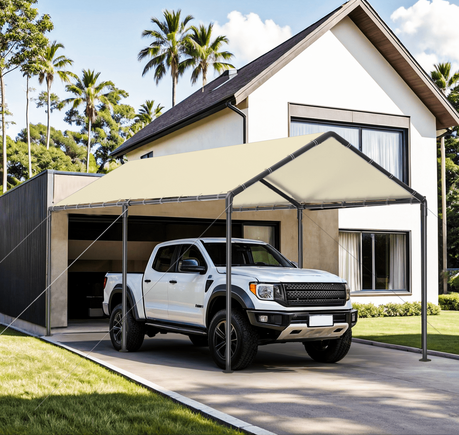 Grezjxc Heavy Duty 10x20 ft Metal Carport, Auto Shelter with