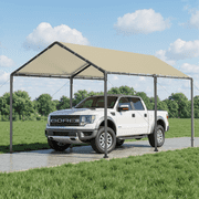 Grezjxc 10x20 ft Metal Carport Car Canopy Portable Car Tent Garage, Beige