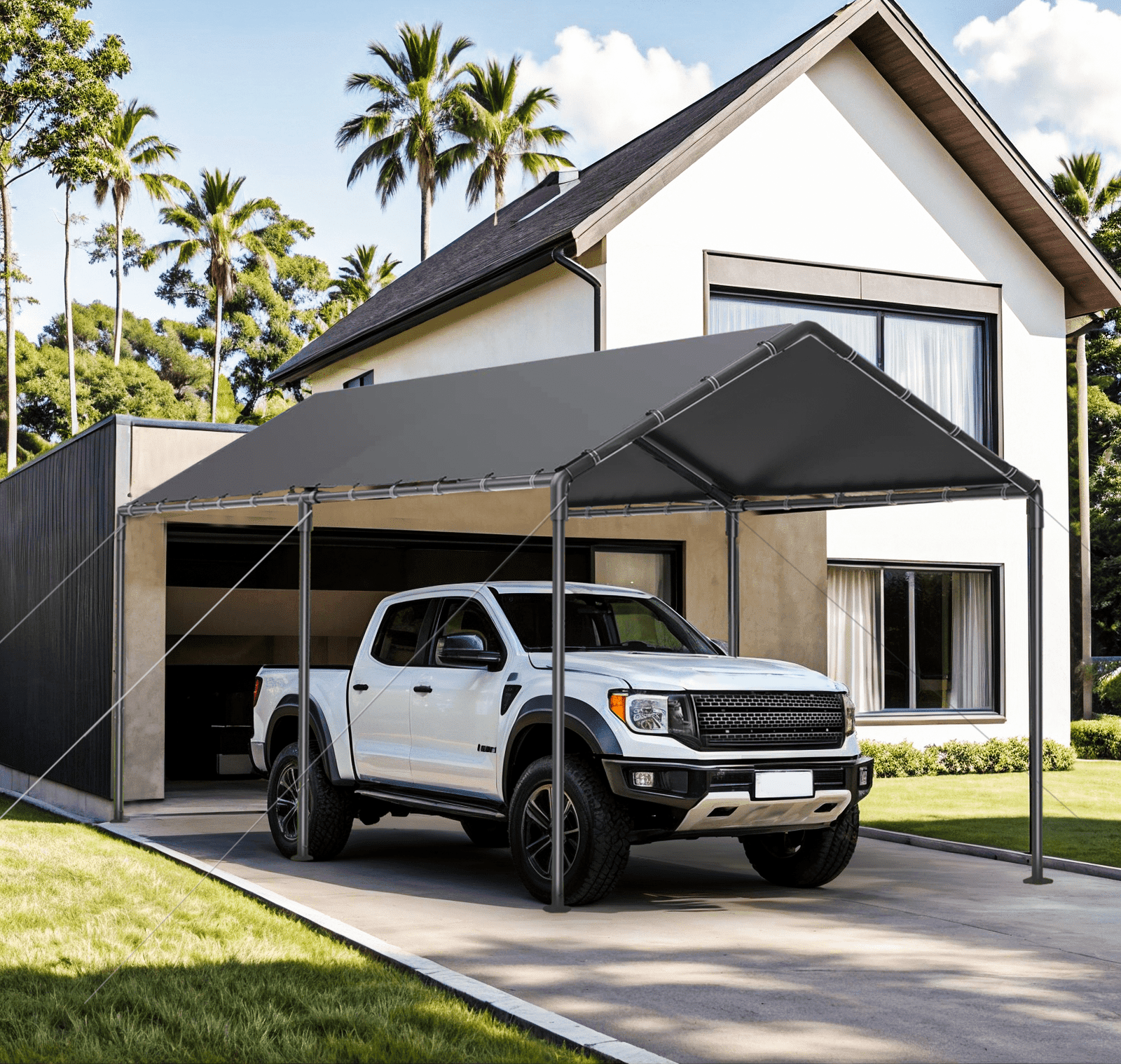 Grezjxc Metal Carport 10x20 ft Portable Garage Canopy Waterproof