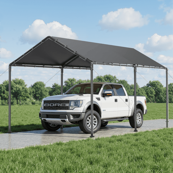 Grezjxc 10x20 ft Metal Carport Car Canopy Portable Car Tent Garage, Gray
