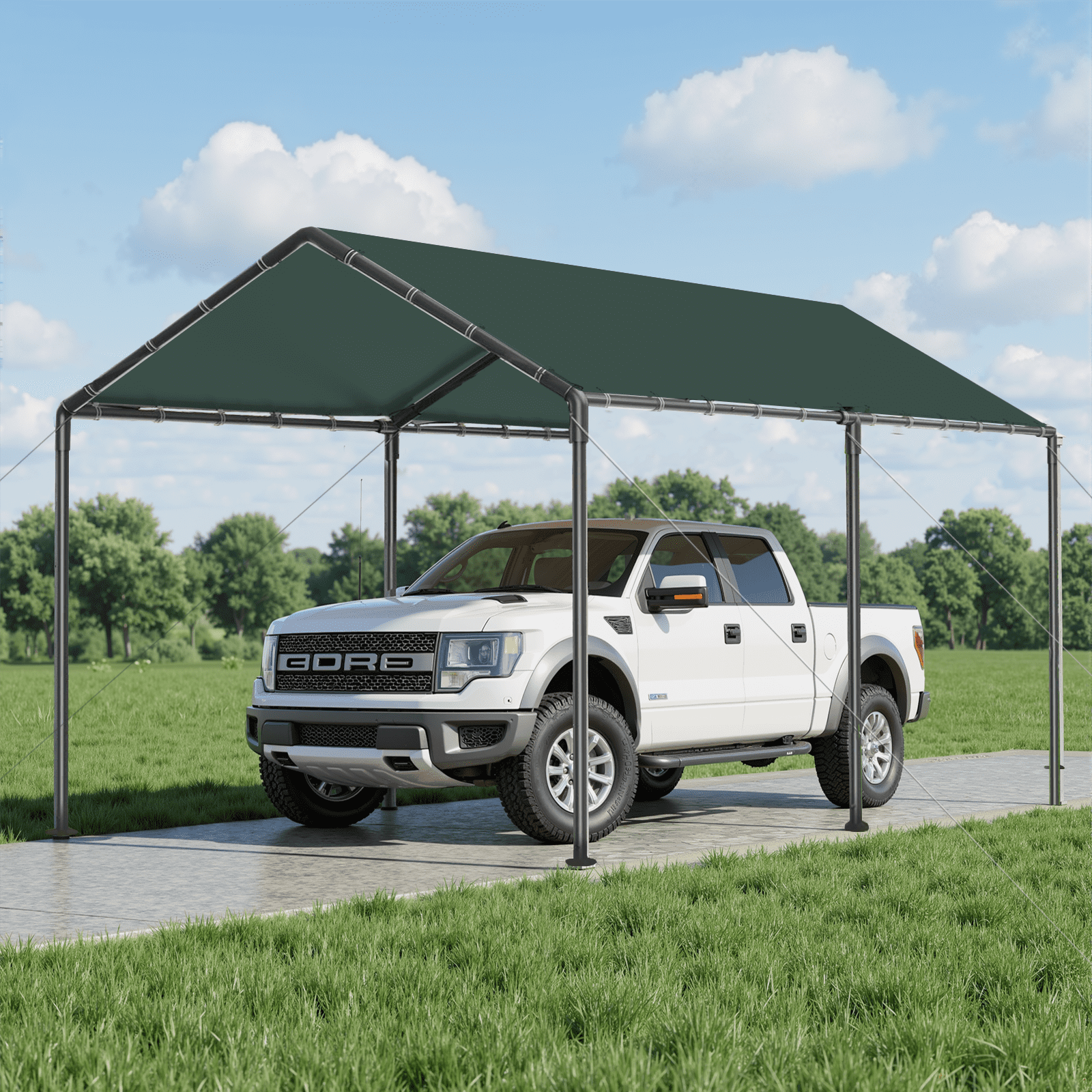 Grezjxc 10x20 ft Metal Carport Car Canopy Portable Car Tent Garage, Green
