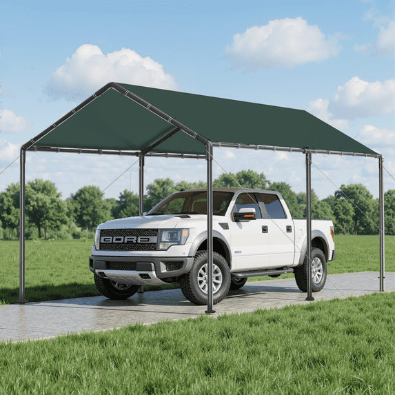 Grezjxc 10x20 ft Metal Carport Car Canopy Portable Car Tent Garage, Green