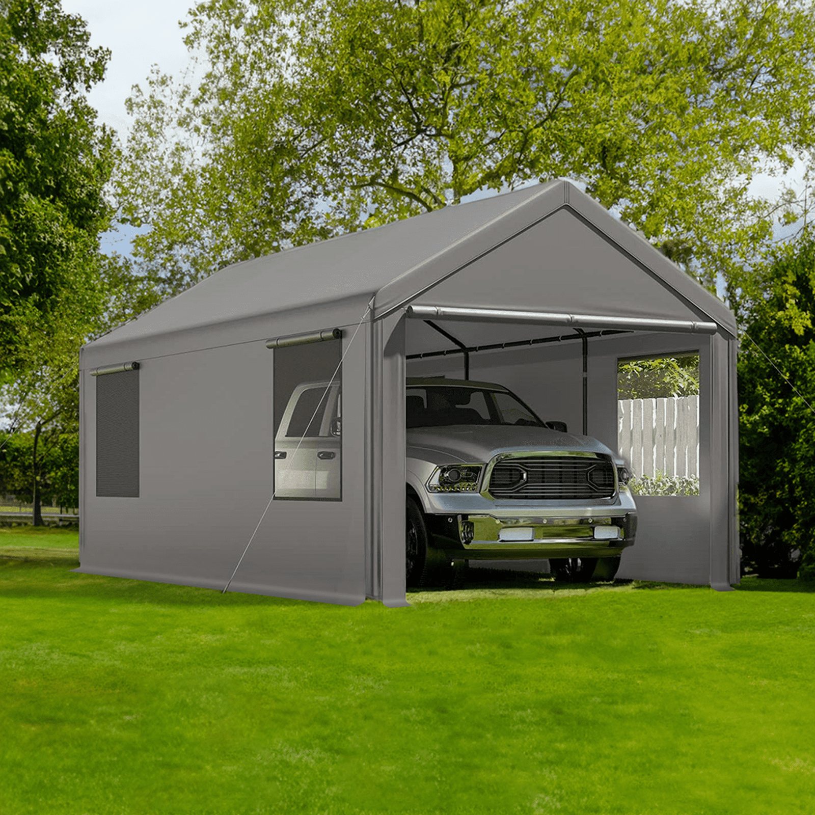 Gray 10' x 20' Portable Metal Frame Carport with Windows