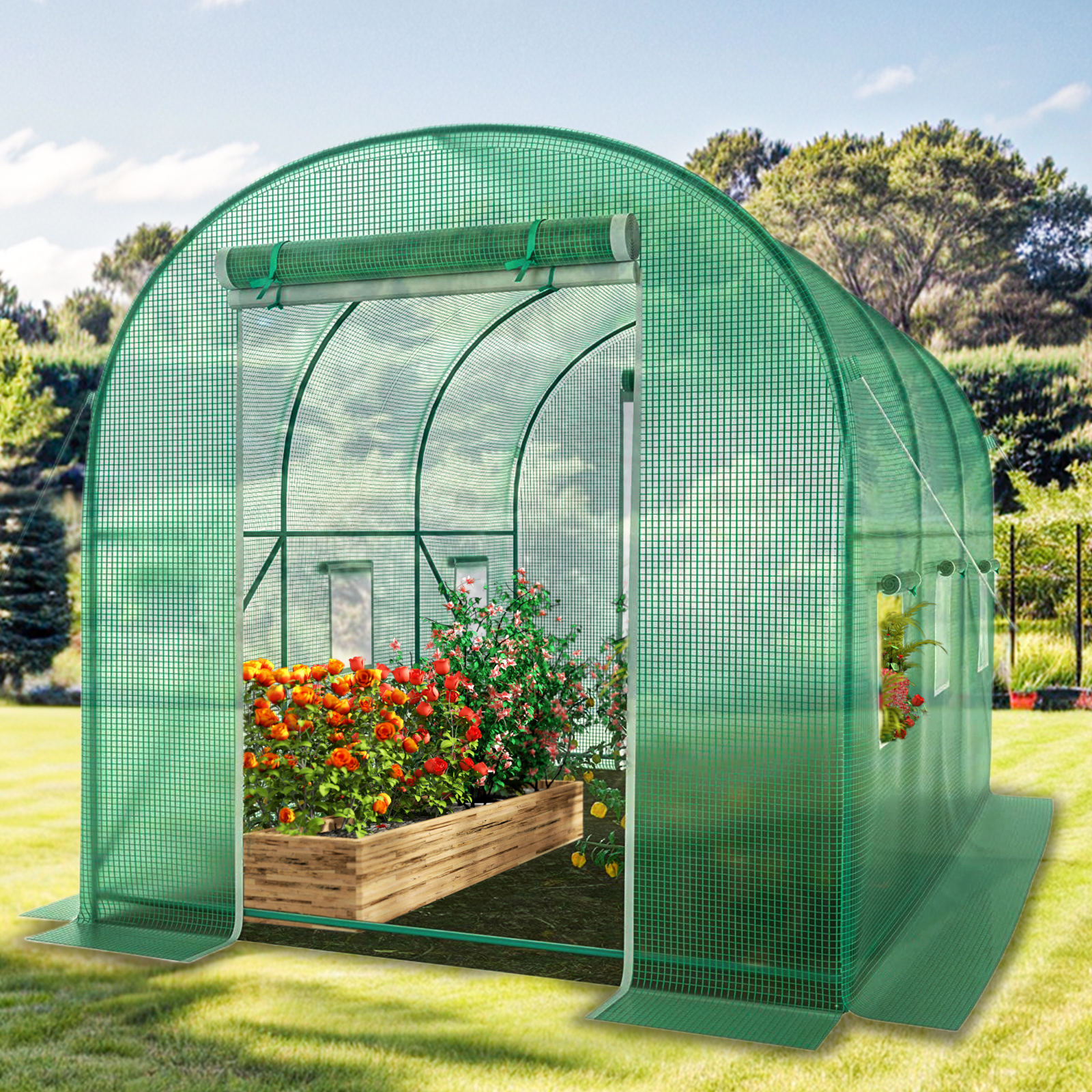 Grezjxc Walk-in Tunnel Greenhouse Galvanized Frame & Waterproof Cover 12x6.6x6.6 ft