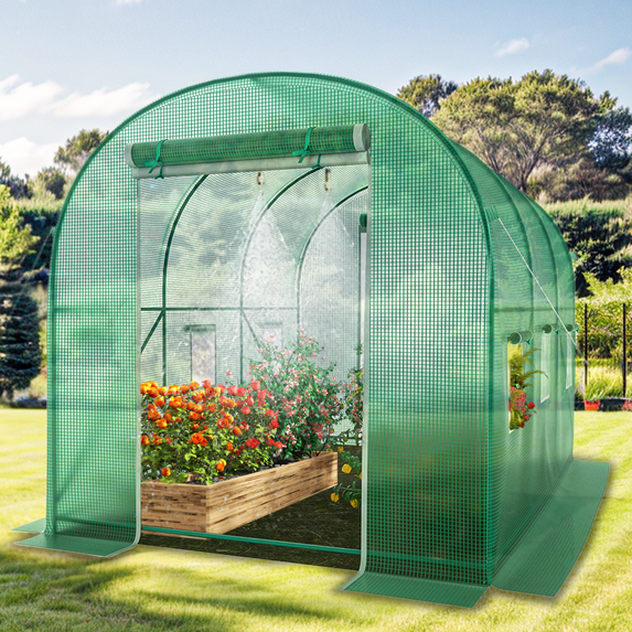 Grezjxc Walk-in Tunnel Greenhouse with Watering System Galvanized Frame & Waterproof Cover 10x6.6x6.6 ft