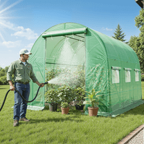 Grezone Walk-in Tunnel Greenhouse with Watering System Galvanized Frame & Waterproof Cover 12x6.6x6.6 ft
