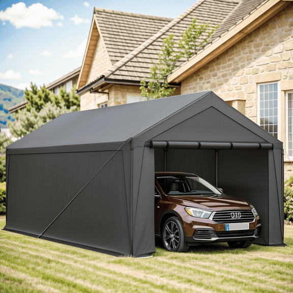 Grezone 10 x 20 ft Outdoor Canopy Carport Portable Car Tent Garage, Grey
