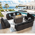 thumbnail image 1 of Grezone 11 PCS Outdoor Patio Furniture Set with Fire Pit Table, Wicker Patio Conversation Set, Black, 1 of 11