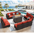thumbnail image 1 of Grezone 11 PCS Outdoor Patio Furniture Set with Fire Pit Table, Wicker Patio Conversation Set, Red, 1 of 11