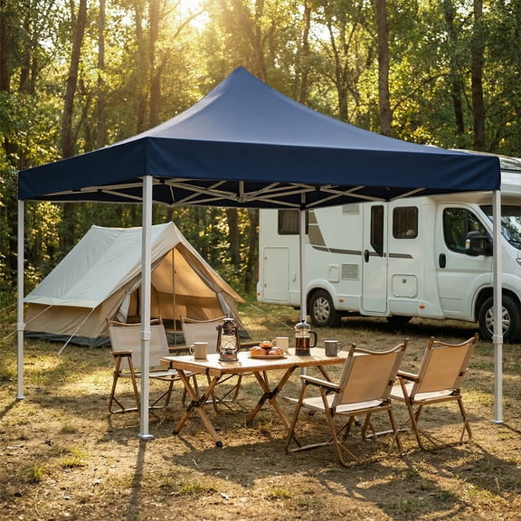 Grezone 11' x 11' Instant Slant Leg Pop-up Canopy Outdoor Shading Shelter, Blue