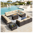 thumbnail image 1 of Grezone 14 PCS Outdoor Patio Furniture Set with Fire Pit Table Wicker Patio Conversation Set, Beige, 1 of 10