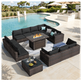 thumbnail image 1 of Grezone 14 PCS Outdoor Patio Furniture Set with Fire Pit Table Wicker Patio Conversation Set, Bule, 1 of 10