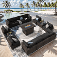 thumbnail image 1 of Grezone 15 Pieces Patio Furniture Set with Fire Pit Table, All Weather Outdoor Sectional PE Rattan,Patio Conversation Sets Cushions & Black-glass Coffee Table for Garden Lawn Balcony Porch Deck,Black, 1 of 13