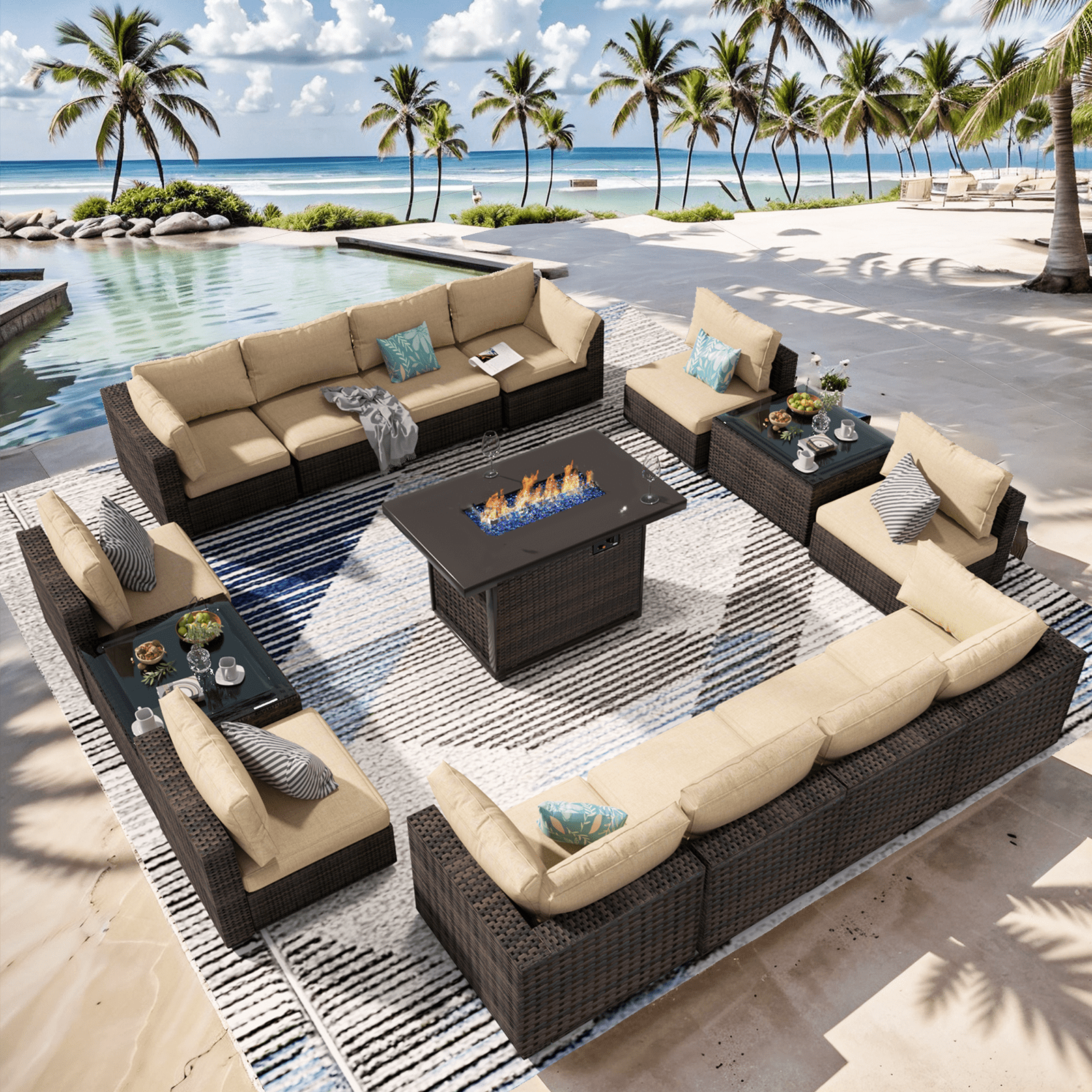 Grezone 15-Piece Fire Pit Patio Furniture Set, All-Weather Outdoor ...