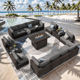 thumbnail image 1 of Grezone 15 Pieces Patio Furniture Set with Fire Pit Table, All Weather Outdoor Sectional PE Rattan, Patio Conversation Sets Cushions & Black-glass Coffee Table for Garden Lawn Balcony Porch Deck,Grey, 1 of 13