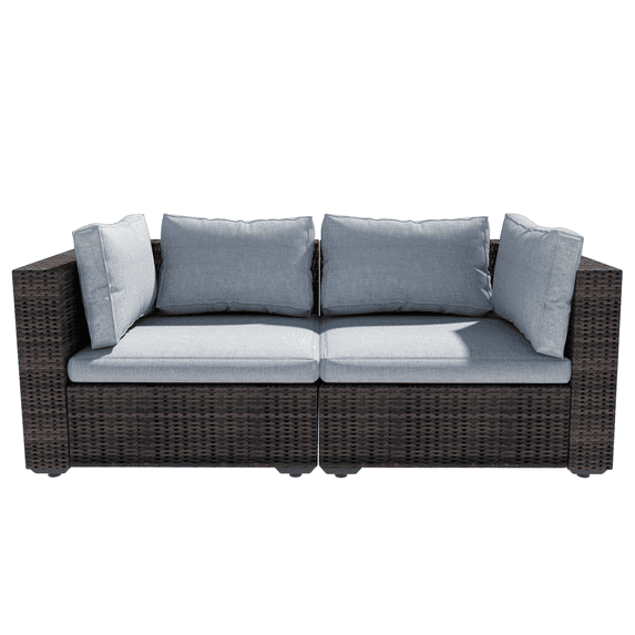 Grezone 2 Pieces Patio Furniture Set, All Weather Outdoor Sectional PE Rattan, Patio Conversation Sets with Cushions and Glass Coffee Table for Garden Lawn Balcony Porch Deck, Gray