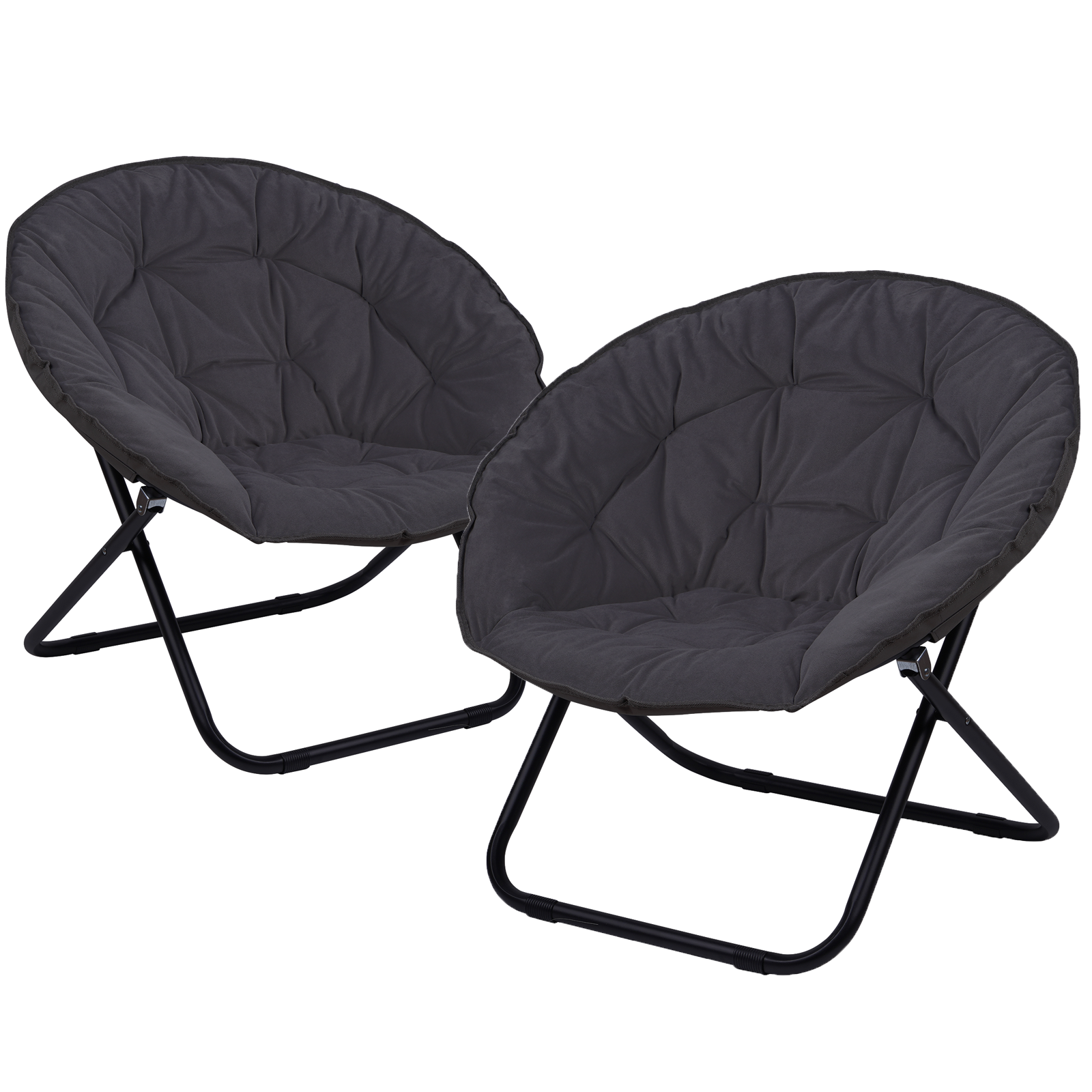 Grezone 2 Pieces Round Foldable Saucer Chair, Moon Chair with Metal