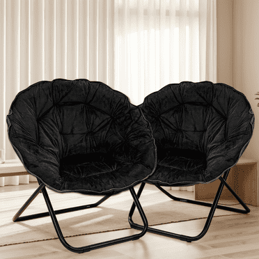 Grezone 2 Pieces Round Foldable Saucer Chair, Moon Chair with Metal Frame for Bedroom