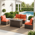 thumbnail image 1 of Grezone 5 PCS Outdoor Patio Furniture Set with Fire Pit Table, Wicker Patio Conversation Set, Red, 1 of 10