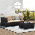 thumbnail image 1 of Grezone 3 Pieces Patio Furniture Set, All Weather Outdoor Sectional PE Rattan, Patio Conversation Sets with Cushions and Glass Coffee Table for Garden Lawn Balcony Porch Deck, Beige, 1 of 6