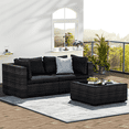 thumbnail image 1 of Grezone 3 Pieces Patio Furniture Set, All Weather Outdoor Sectional PE Rattan, Patio Conversation Sets with Cushions and Glass Coffee Table for Garden Lawn Balcony Porch Deck, Black, 1 of 6
